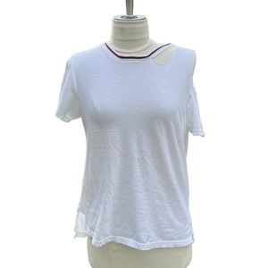 LNA Made In USA White Crew Neck Tee With One Cold Shoulder Cut Out Detail Medium